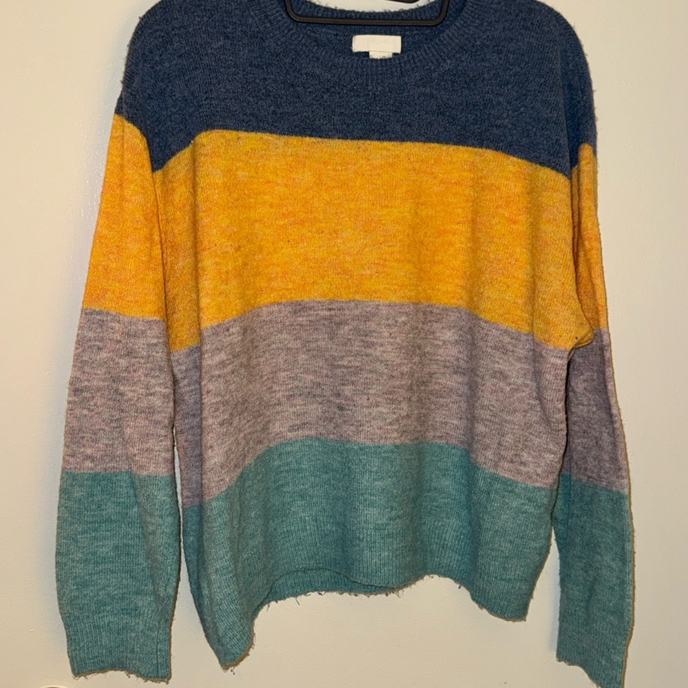 H&M blue/yellow/purple color block sweater